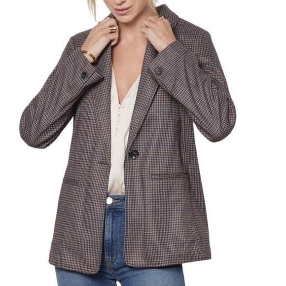 Sanctuary Daily Oxford Blazer Jacket Medium Single Button Plaid Preppy Workday - Picture 2 of 15